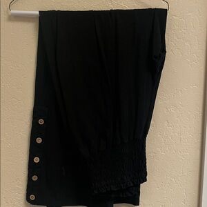 Chic Black Wide Leg Pants with elastic waistband and Button Detail